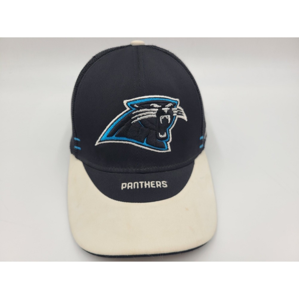 Carolina Panthers Reebok Mesh Flex Fitted OSFA Hat Cap NFL Football Black White